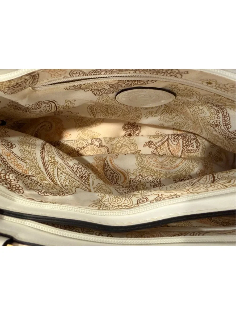 Etienne Aigner Woven Straw Shoulder Bag White Tan Gold Paisley 3690